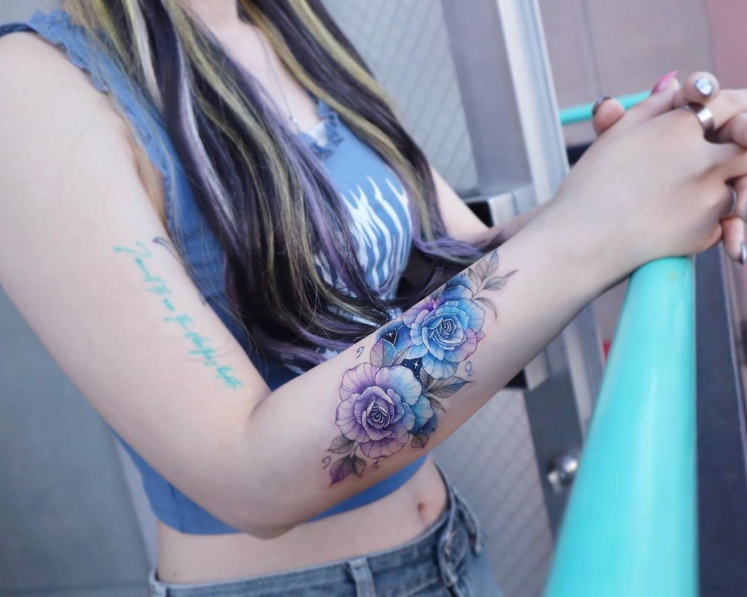 Purple Rose Arm Tattoo