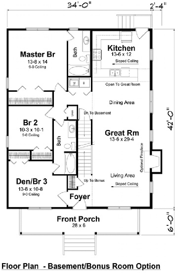 Small Farmhouse Plan with Bonus Room Option