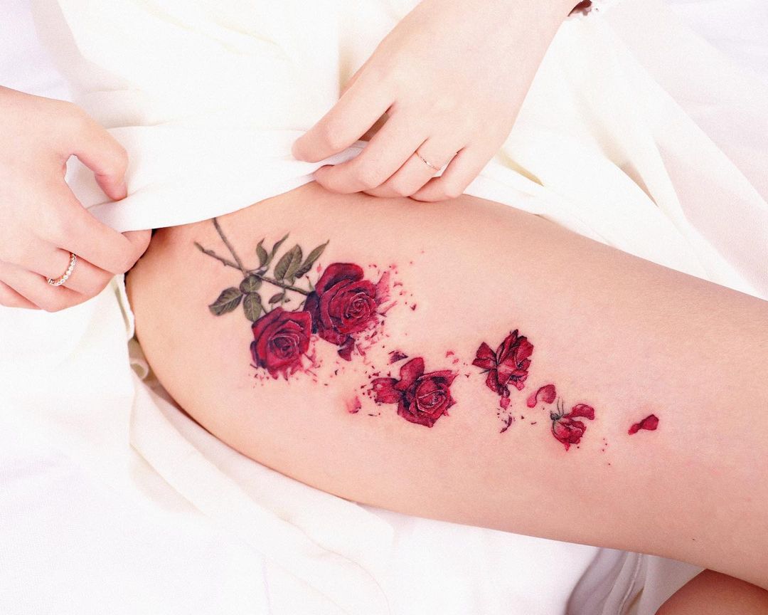 Thigh Bouquet Breakaway Roses Tattoo