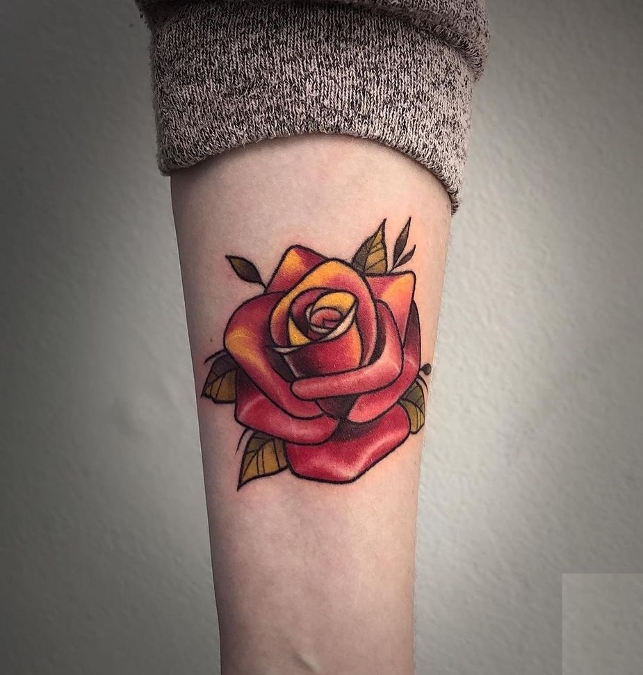 Traditional Forearm Rose Tattoo