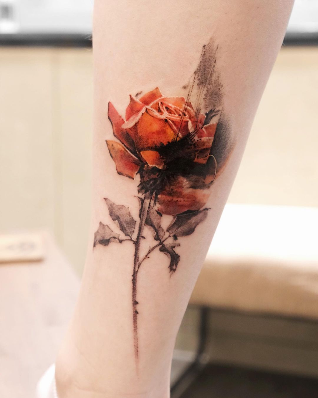 Watercolor Forearm Rose Tattoo