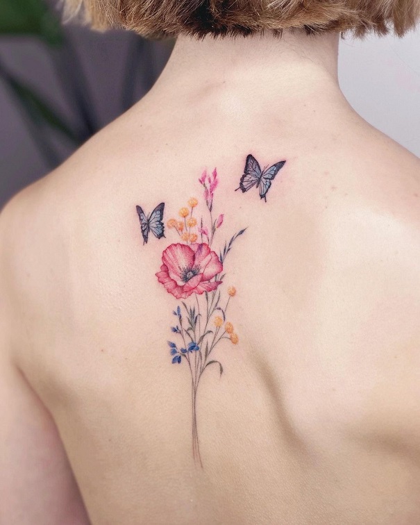 Beautiful Botanical Tattoo With Butterflies