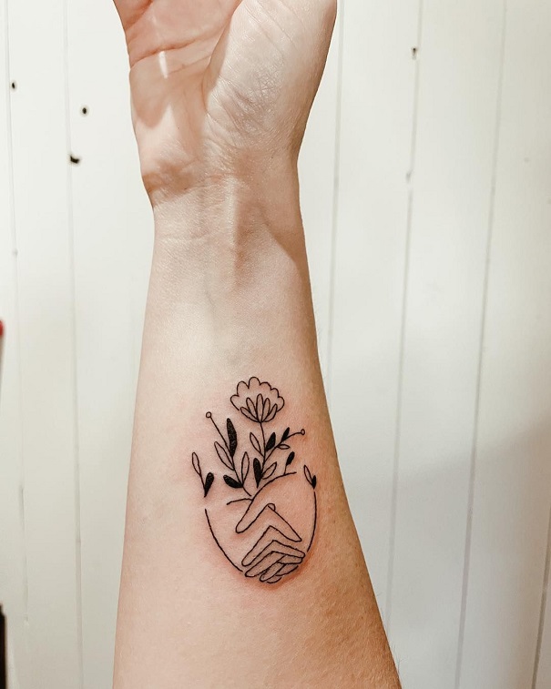 Blackwork Botanical Tattoo