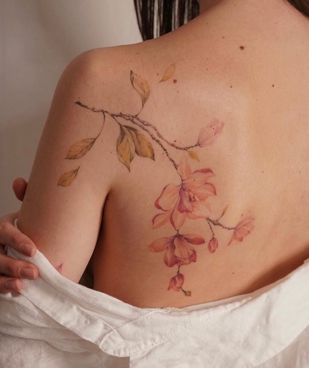 Botanical Flower Tattoo On The Back