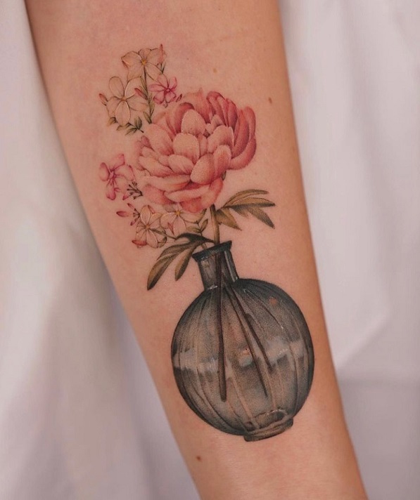 Botanical Tattoo Designs In A Vase