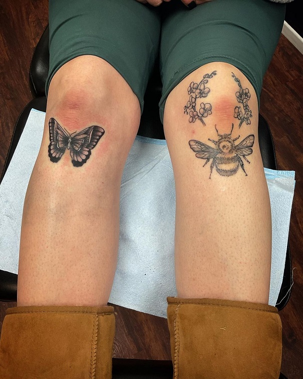 Butterfly And Bee Knee Tattoo Designs