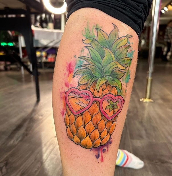 Cool Pineapple Tattoo On The Leg