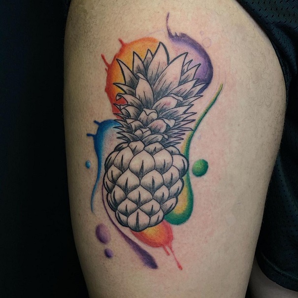 Detailed Pineapple Tattoo With Colourful Background
