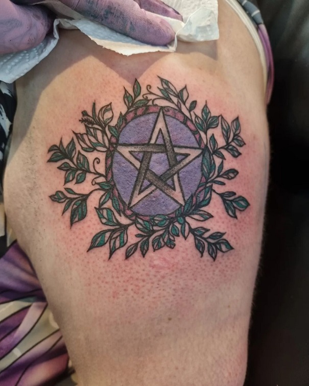Floral Pentagram Pagan Tattoo Design