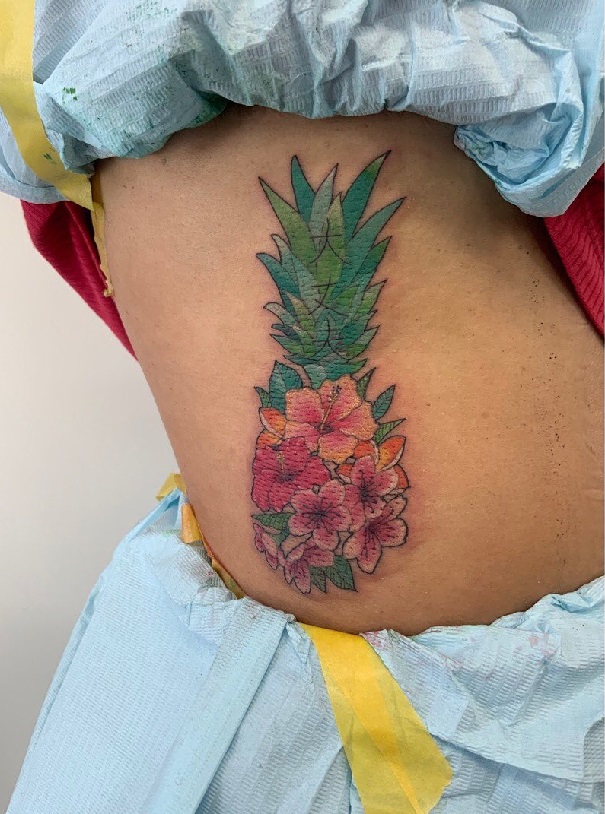 Floral Pineapple Tattoo On The Waist