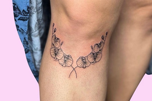 Floral Under Knee Tattoo