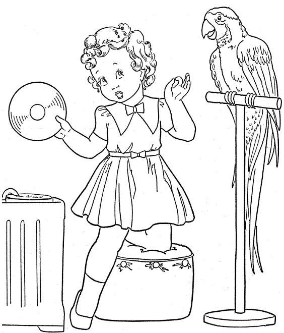 Girl With Parrot Coloring Page
