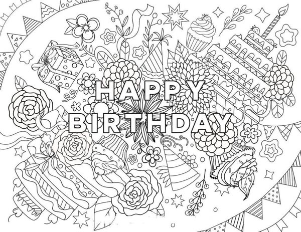 Happy Birthday Coloring For Adults