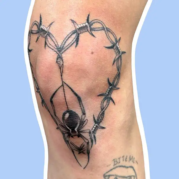 Sunset Tattoo  Old English Barbed Wire and Roses Knee tattoos by