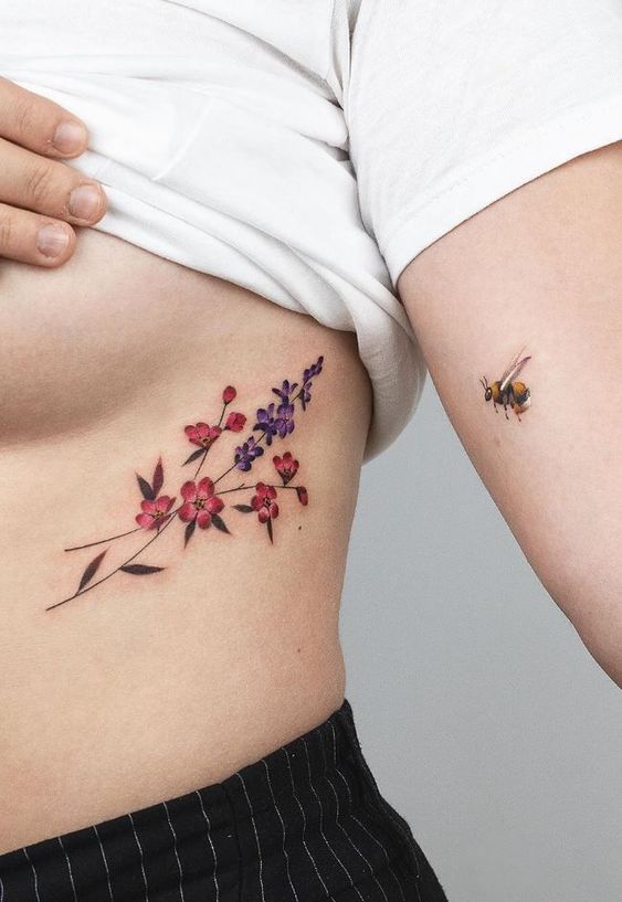 Minimalist Botanical Tattoo Near The Breast