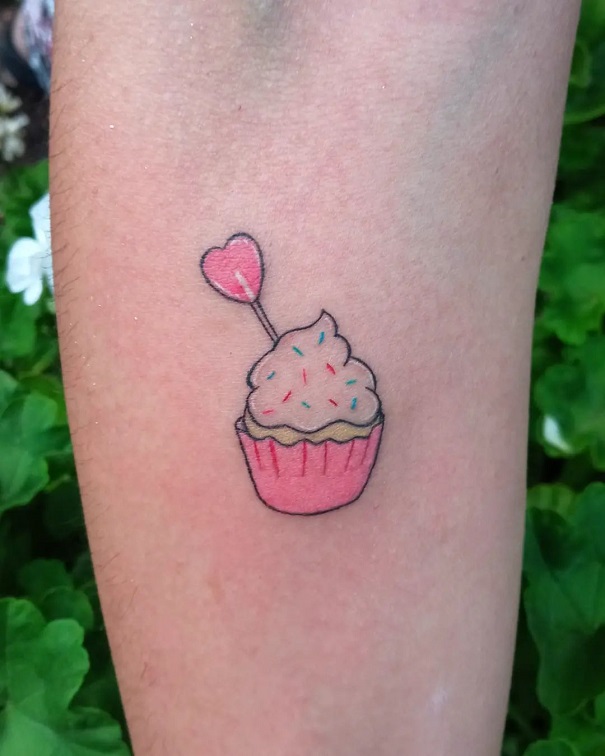 Pink Cupcake Tattoo With Sprinkles