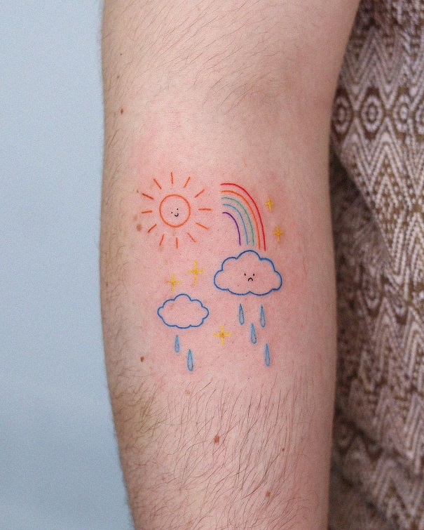 Rainbow, Sun And Clouds Tattoo