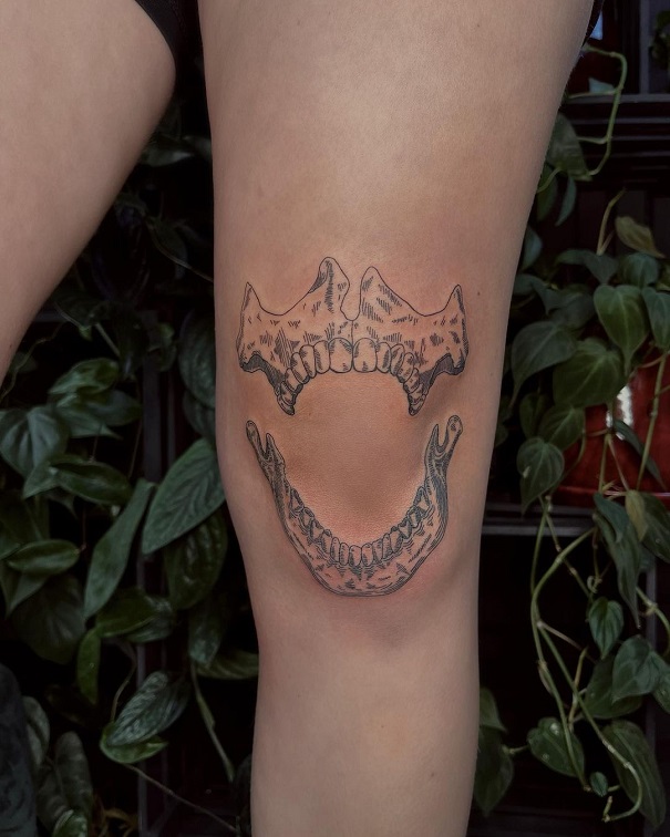 Shark Jaw Knee Tattoo