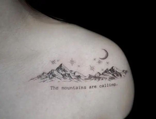 First tattoo Mountain sunrise by Dino Nemec at Lone Wolf in Columbus OH   rtattoos