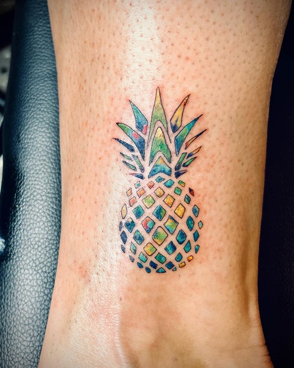 Sparkly Pineapple Tattoo On The Ankle