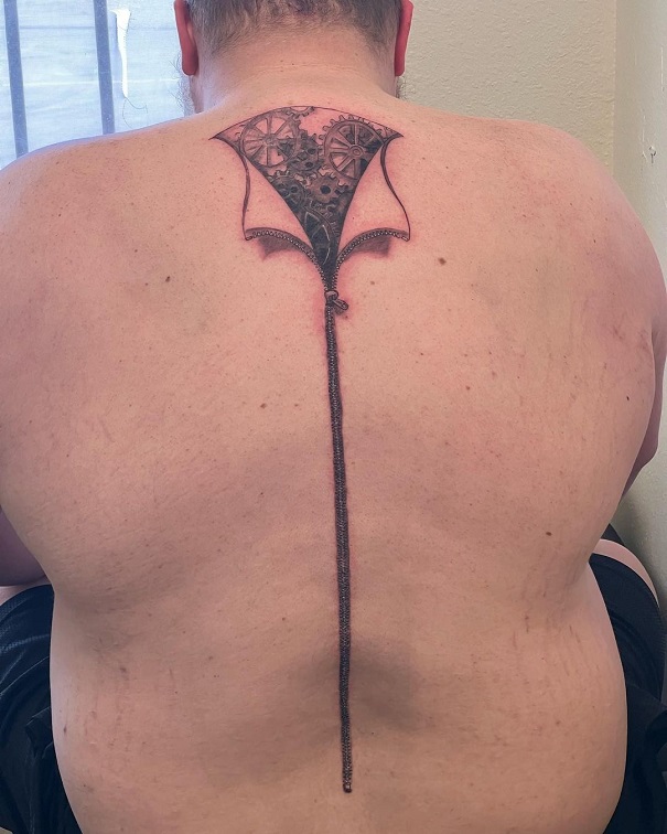 Unique Zipper Tattoo On The Back