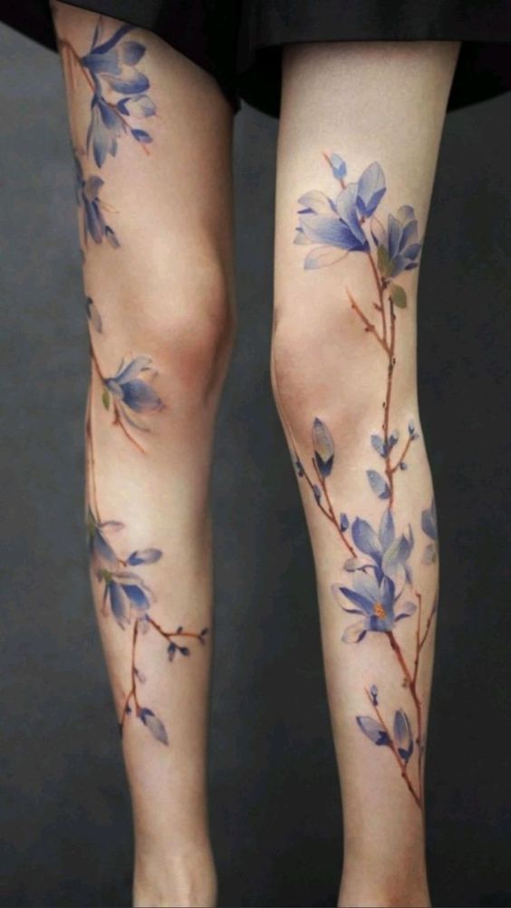 Vintage Botanical Tattoo Designs On The Legs