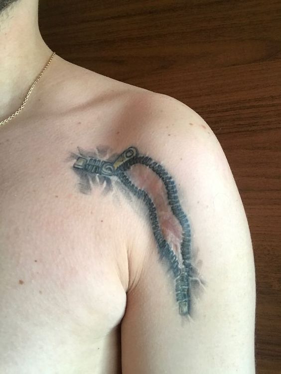 Zipper Tattoo Ideas On The Shoulder
