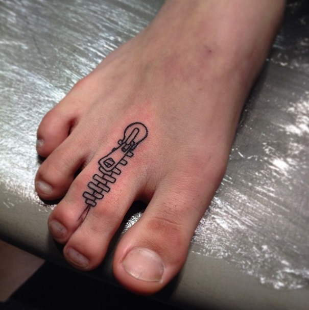 Zipper Tattoo On Foot