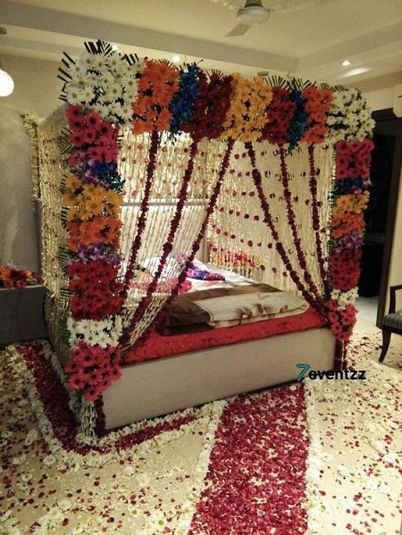 Marriage Bedroom Decoration With Colourful Flowers