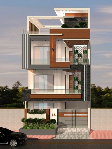 Wooden Elevation Designs for G 2 Floors Building