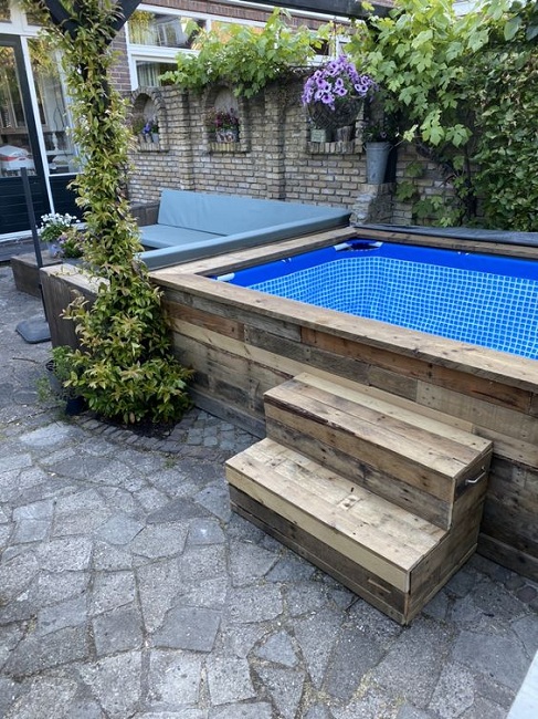 An Above-ground Pool With Pallet Slats