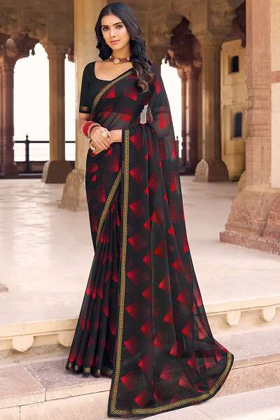 Black & Red Color Combination Pure Katan Banarasi Saree | Black and red  saree, Red color combinations, Anarkali dress pattern
