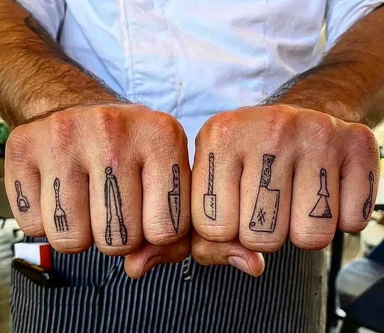 Chef Instruments Tattoo On The Fingers