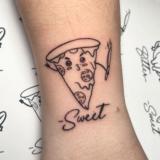 Cute Pizza Cartoon Tattoo
