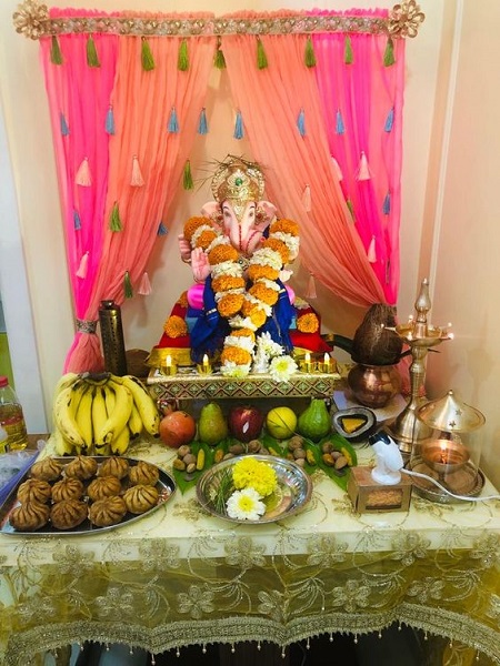 Homemade Ganesh Puja Decoration For Vinayaka Chavithi