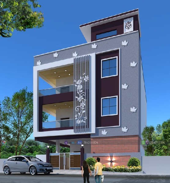 House Front Elevation with Flower Design