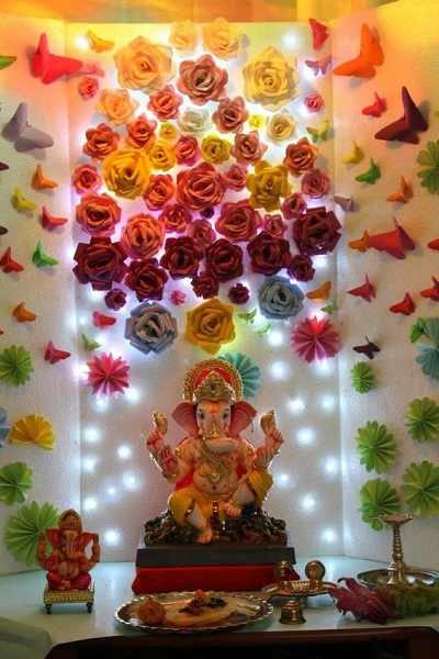 Ganpati Decoration 4x4ft Gate Flowers | Eco-friendly Ganpati decoration |  Paper decoration | DIY