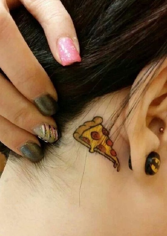Pizza Tattoo Design Behind The Ear