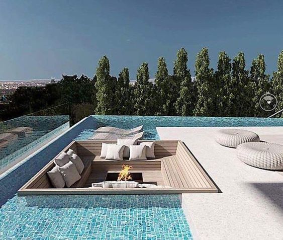 Rooftop Swimming Pool with Seating in the Center