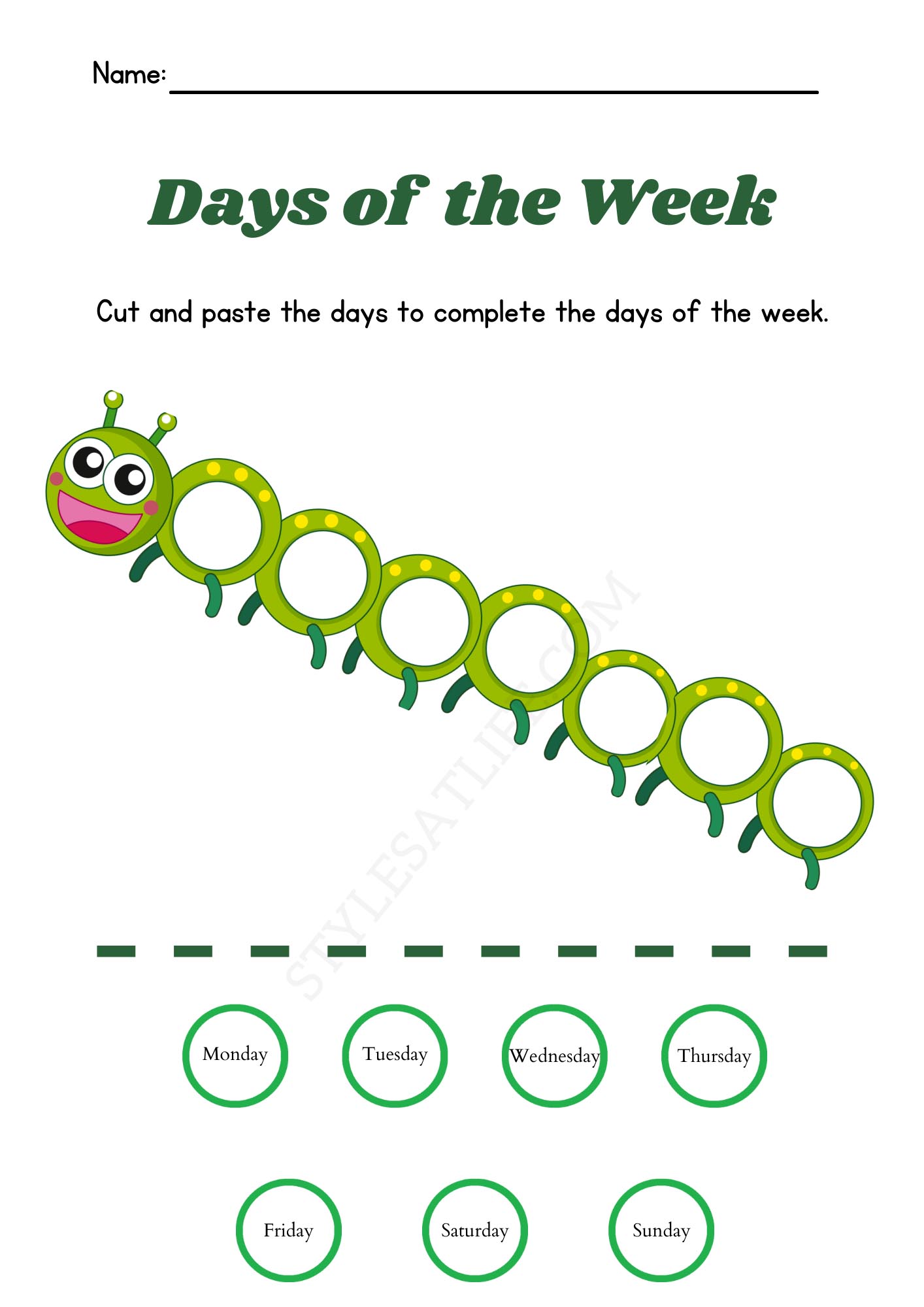 caterpillar themed sequencing activity