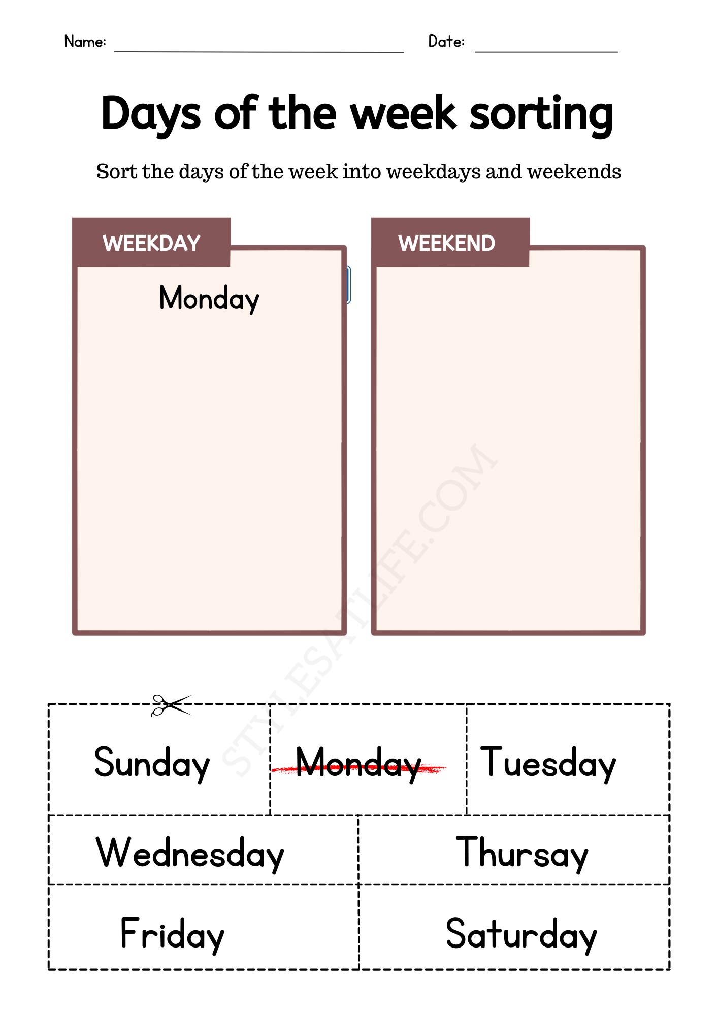 Days of the Week Sorting Activity