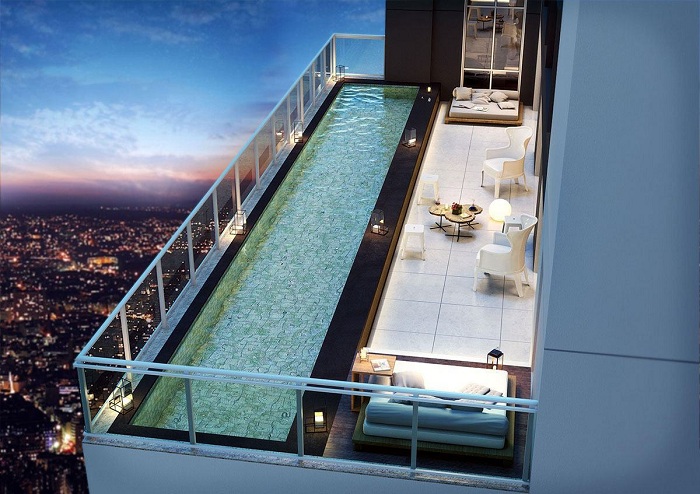 Swimming Pool on the Rooftop with Glass Railing