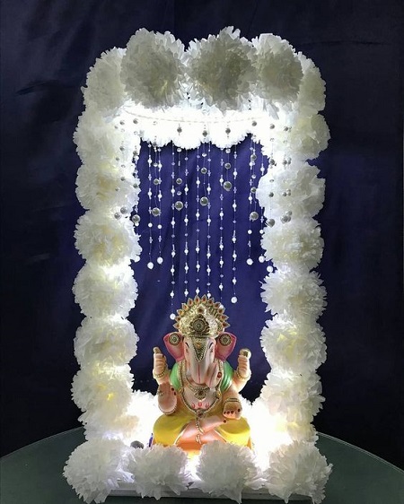 White Ganpati Mandap Decoration