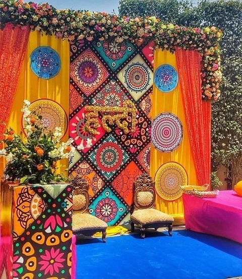Pakistani Mehndi event decorations by Tulips Events | Best Mehndi Stages