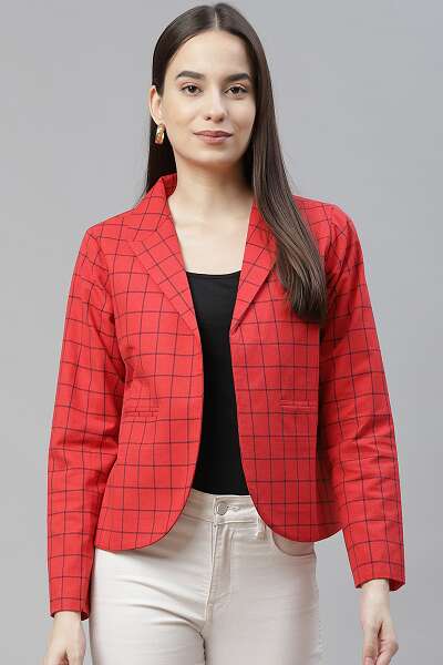Checked Open Front Blazer