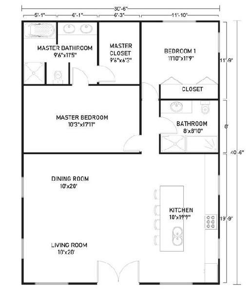 East Facing Barndominium House Plan Drawing