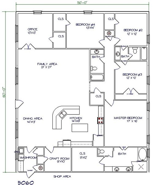 4 Bedrooms Barndominium Foor Plan