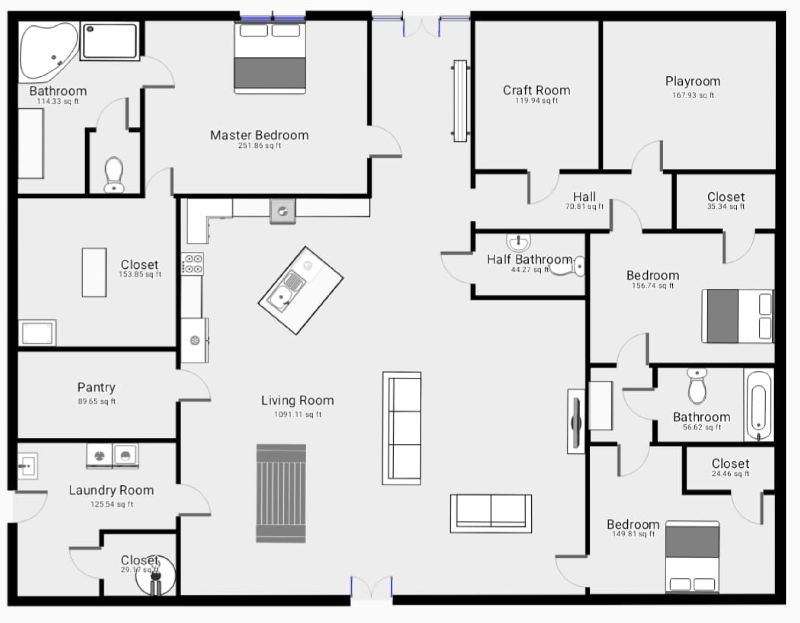 3 BHK Barndominium Floor Plan