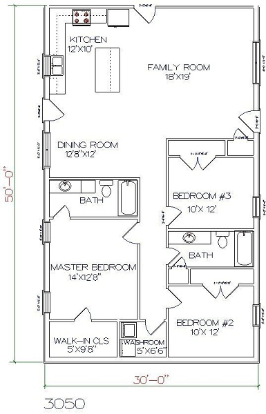 3 BHK East Facing Barndominium Floor Plan