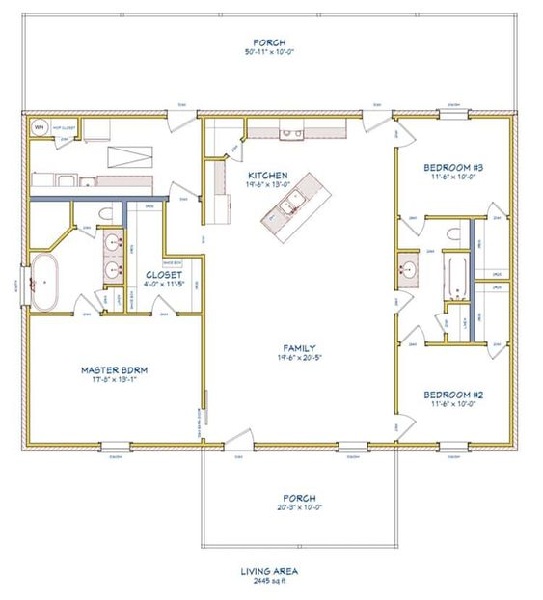 3 Bedrooms House Floor Plan